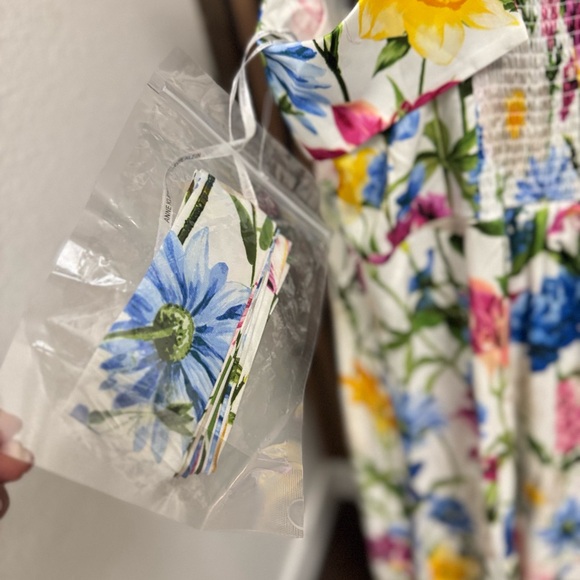 Anne Klein White Floral Midi Dress with Blue, Yellow & Pink Flowers - Picture 5 of 6